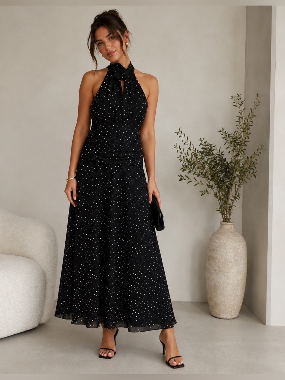 Stephanie Charles black/white polka dot dress 10